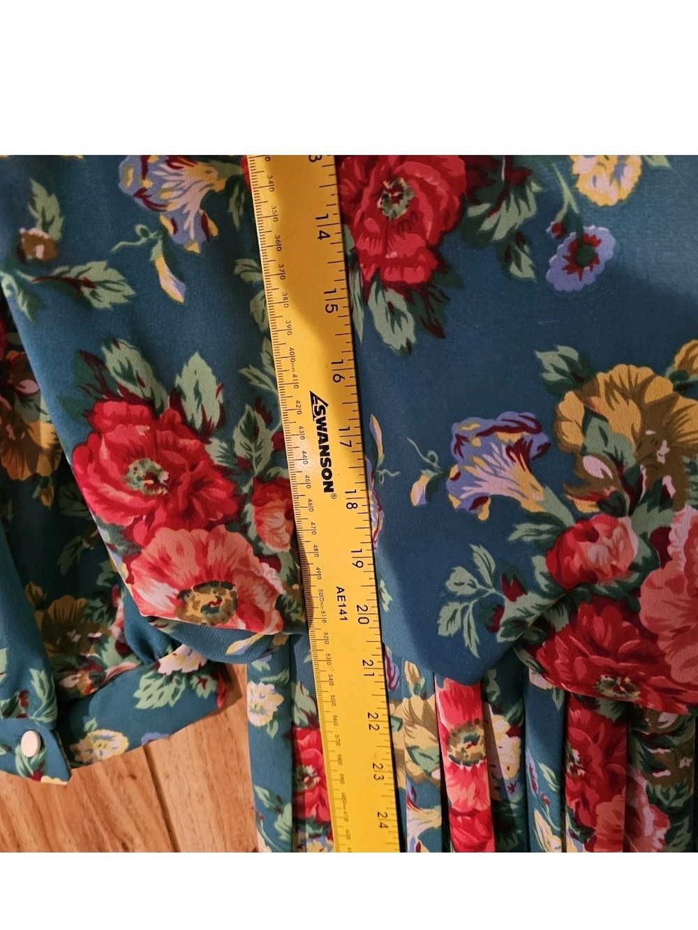 Lisa ll Vintage Women’s Teal Floral Midi Dress with Lace Trim - Picture 8 of 14